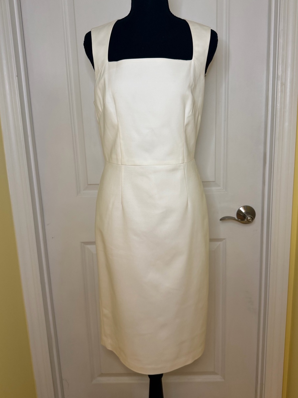 Vintage Banana Republic Cream Square-Neck Midi Sheath Dress, size 8